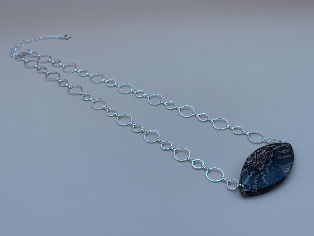 Unique Oval Black Lace Design Pendant Necklace