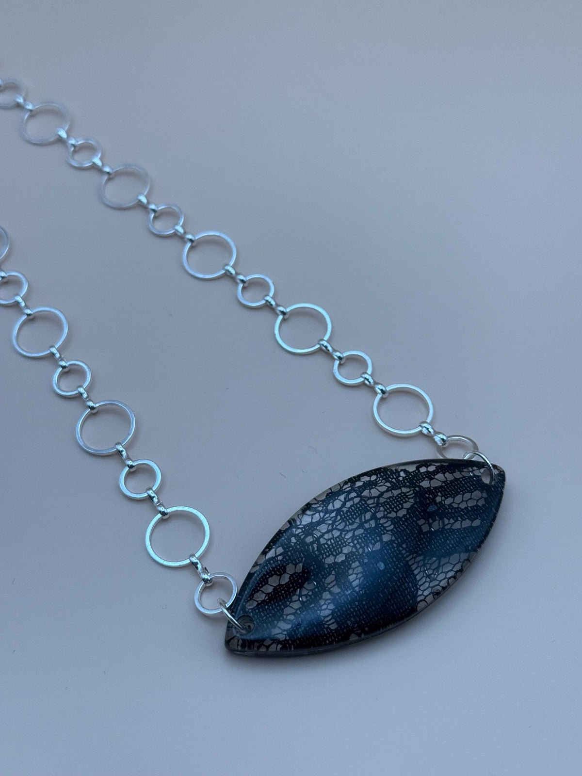 Unique Oval Black Lace Design Pendant Necklace