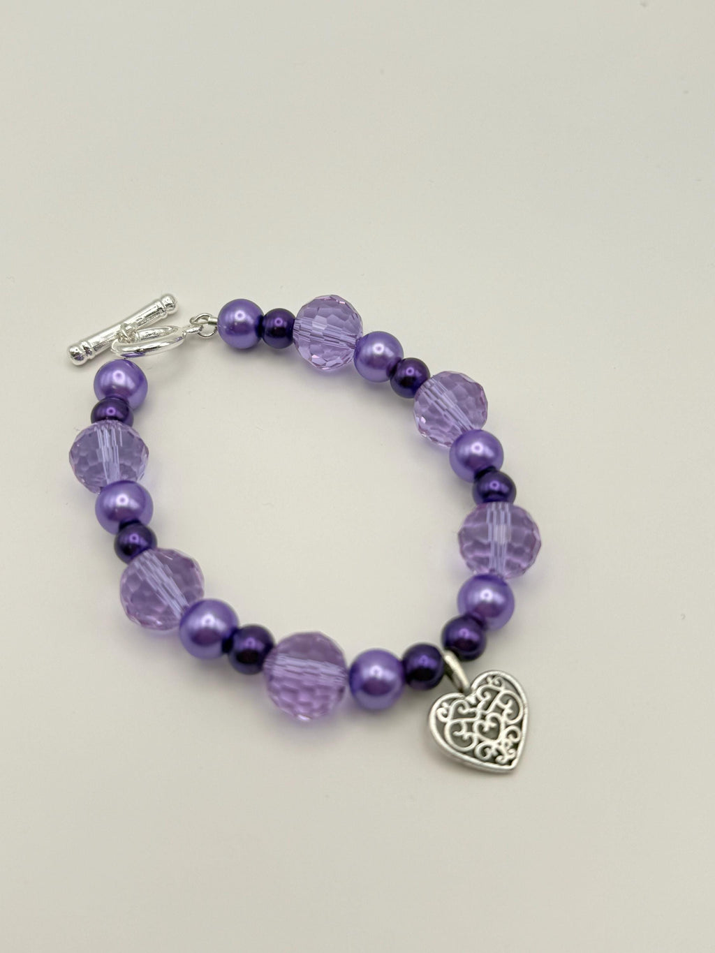 Purple Heart Jewellery Set â€“ Beaded Necklace Bracelet Earrings â€“ Lilac & Silver