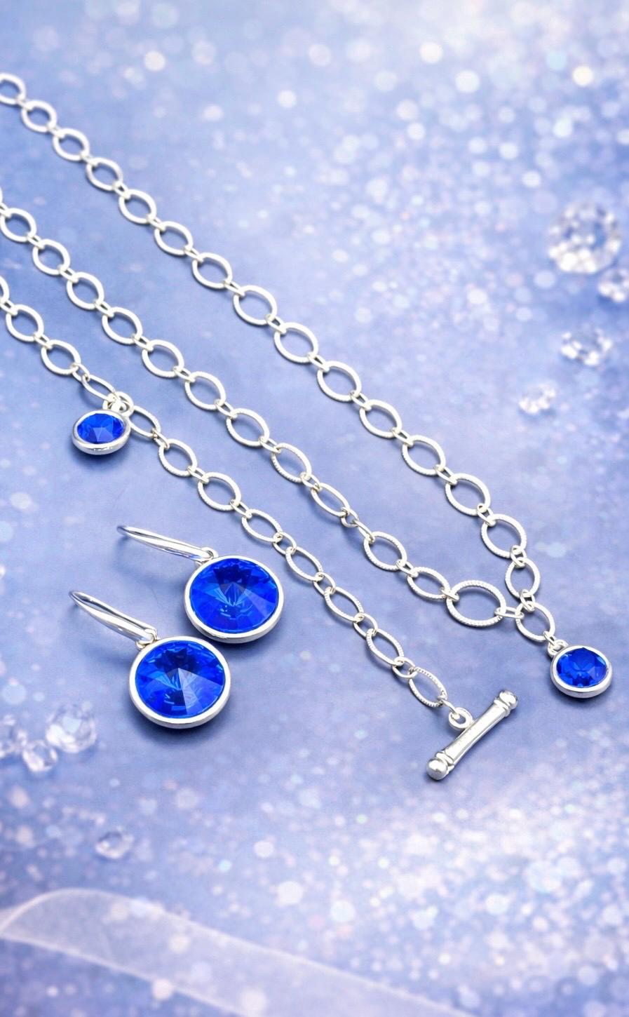 Crystal pendant, earring & bracelet set