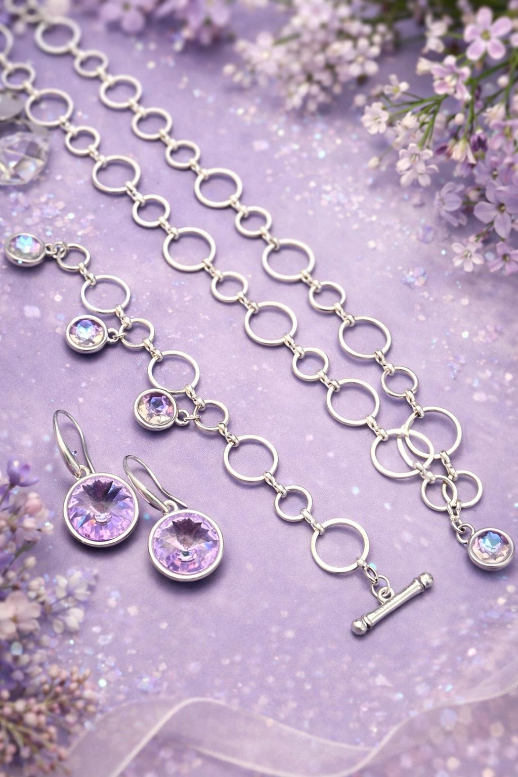Crystal pendant, earring & bracelet set