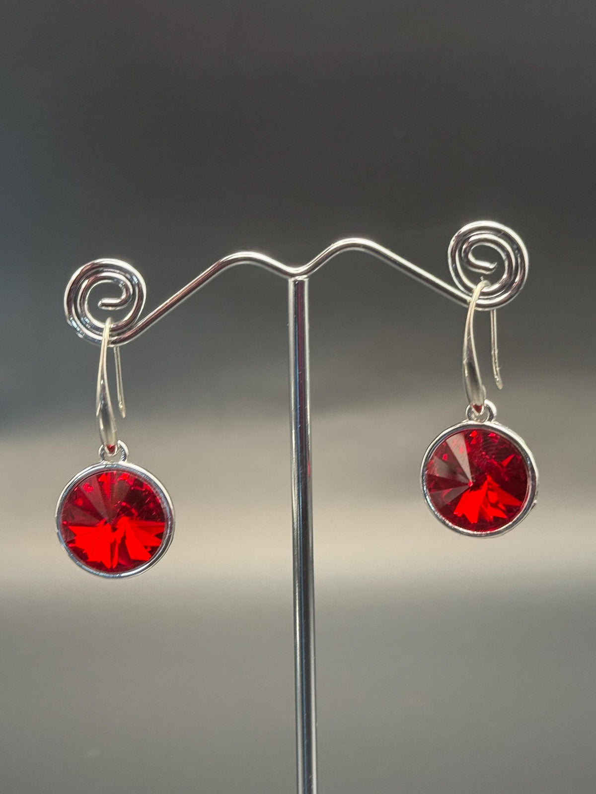 Handmade Crystal Drop Earrings, Silver Tone Bezel, Round Faceted Gemstone
