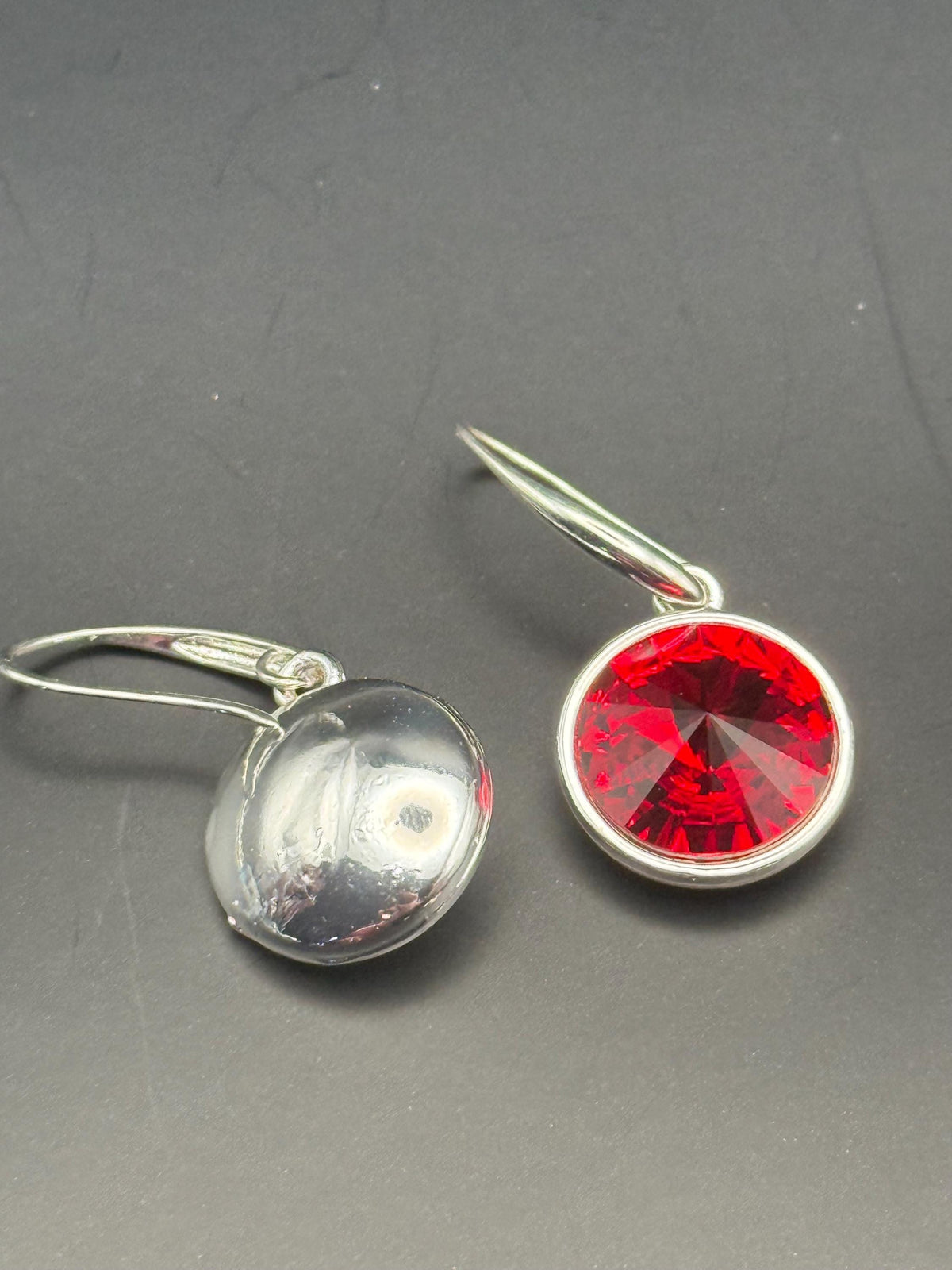 Handmade Crystal Drop Earrings, Silver Tone Bezel, Round Faceted Gemstone
