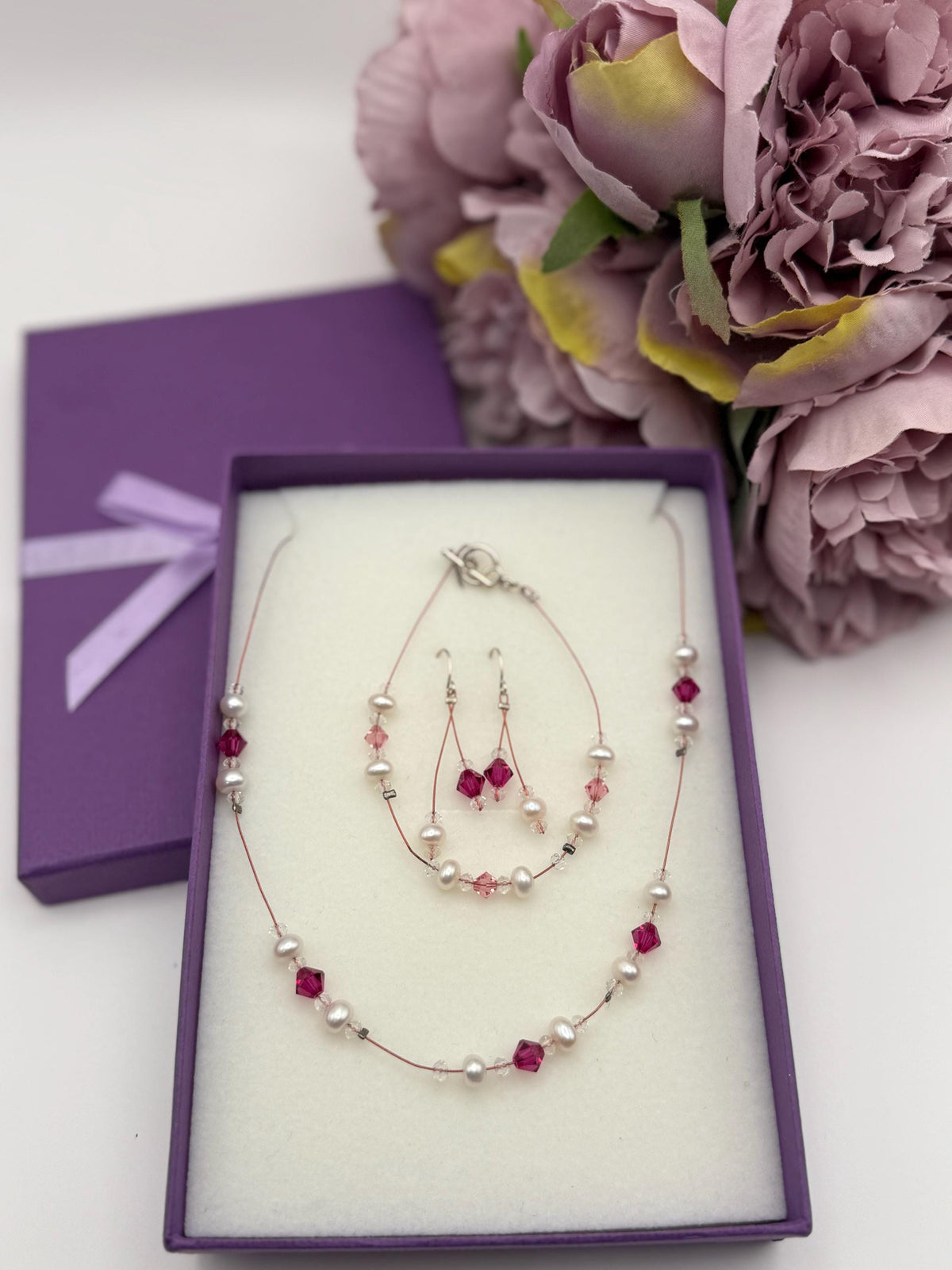 Pink Swarovski Crystal Freshwater Pearl Set