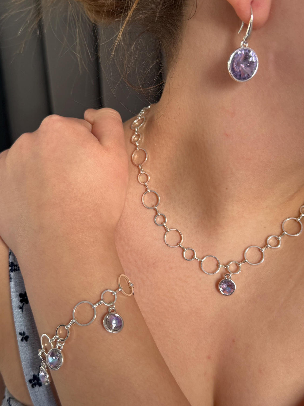 Crystal pendant, earring & bracelet set