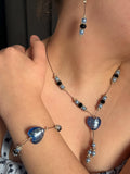 Blue Glass Heart Jewellery Set, Pearl Crystal Beaded Necklace Bracelet Earrings, UK Handmade