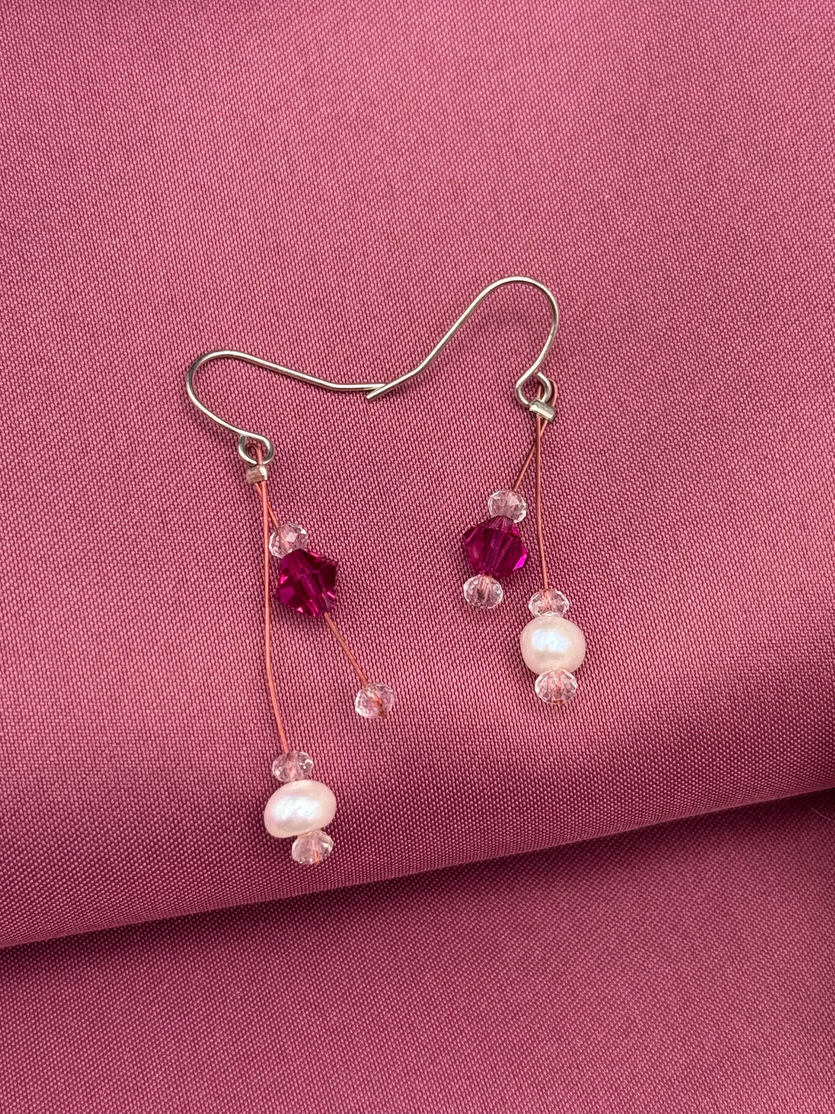 Pearl & Pink Swarovski Crystal Earrings â€“ Elegant Bridal Earrings