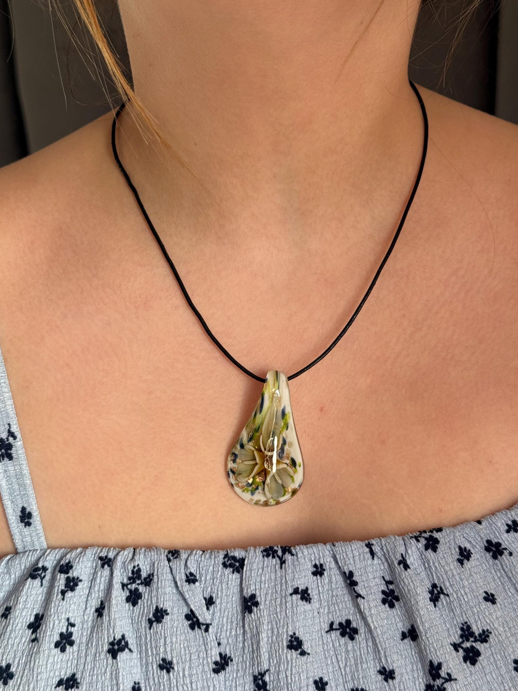Blown Glass Teardrop Pendant Necklace