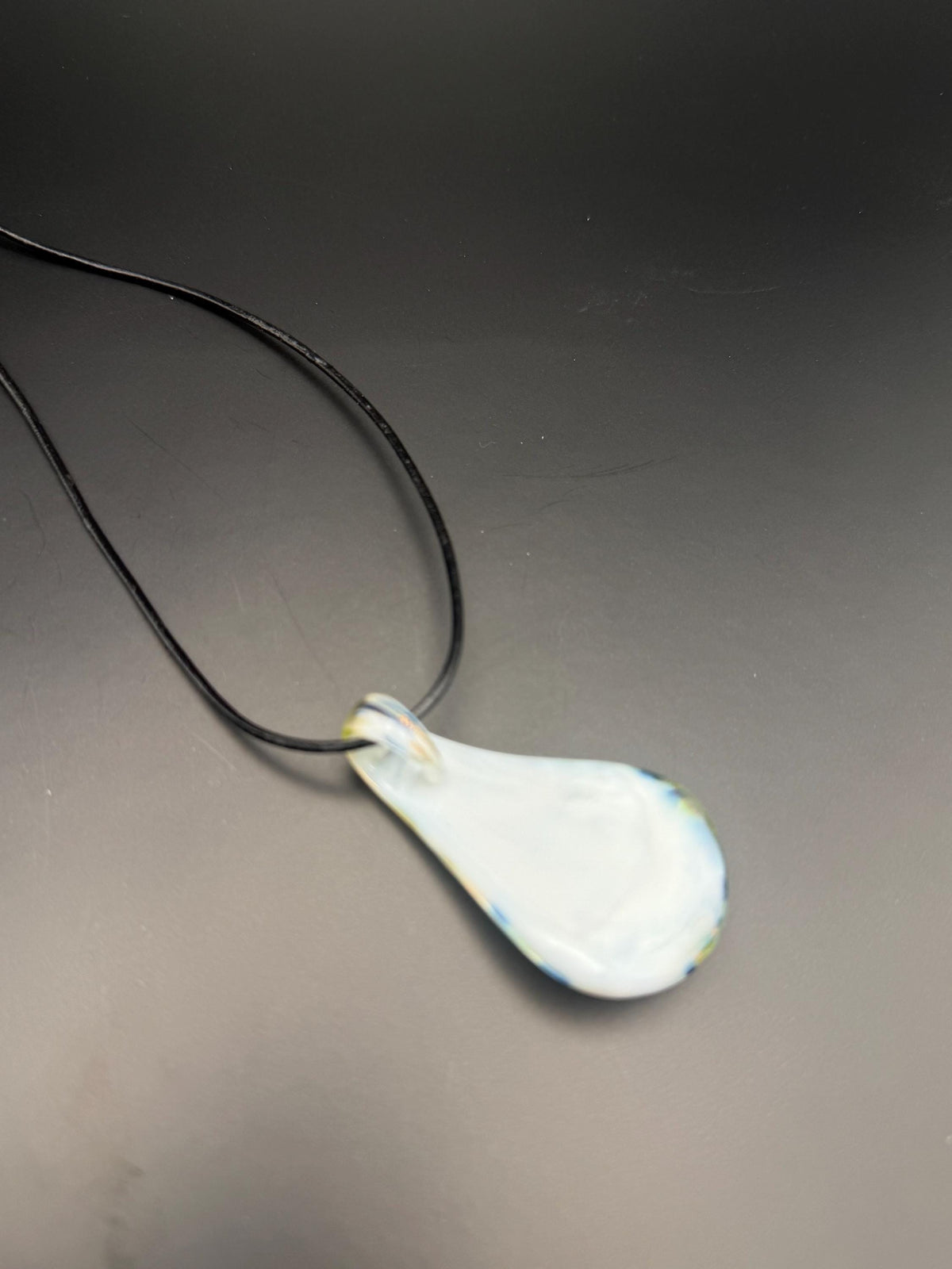 Blue Floral Glass Teardrop Pendant Necklace, Nature Inspired Artisan Jewellery