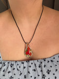 Glass Teardrop Pendant Necklace, Orange Floral Blown Glass Jewellery, Nature Inspired Gift