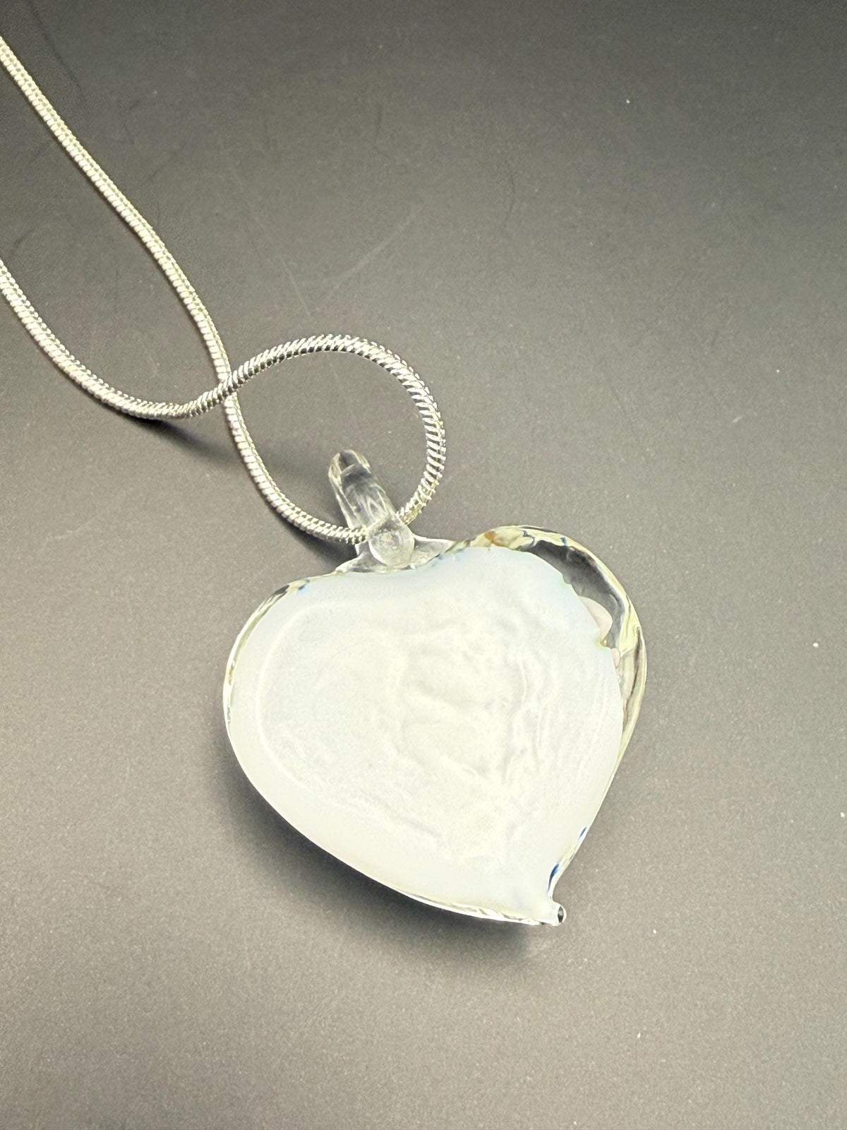 Blown Glass Lilac Floral Heart Pendant Necklace, Silver Plated Chain, Nature Inspired Jewellery