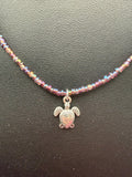 Handmade Petrol Seed Bead Turtle Charm Necklace, Nature Inspired Jewellery