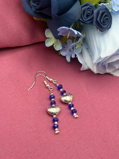 Blue Crystal Heart Drop Earrings | Silver-Tone Romantic Dangle Jewelry