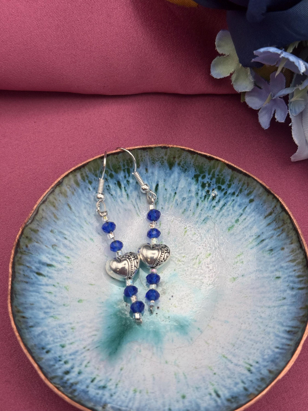 Blue Crystal Heart Drop Earrings | Silver-Tone Romantic Dangle Jewelry