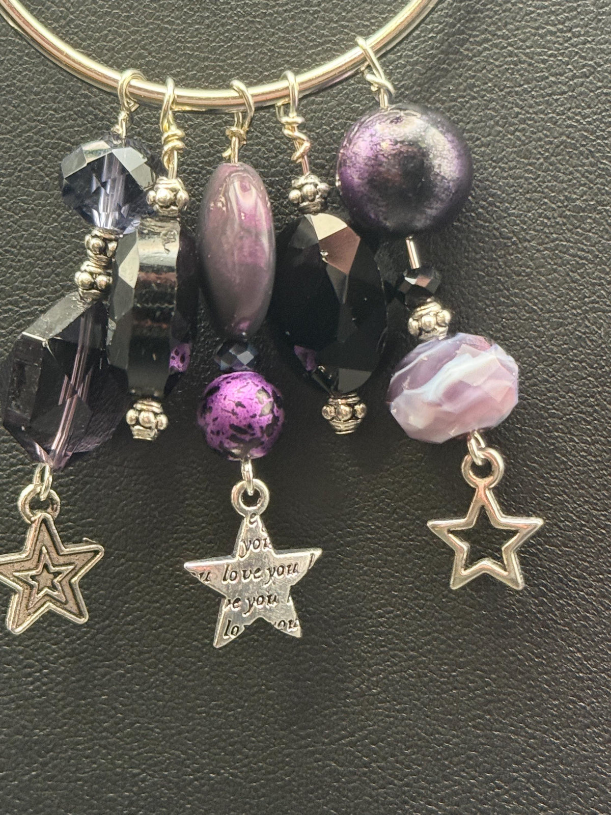 Purple Beaded Hoop Necklace, Silver-Tone Pendant, Star Charm Jewellery, Handmade UK Style