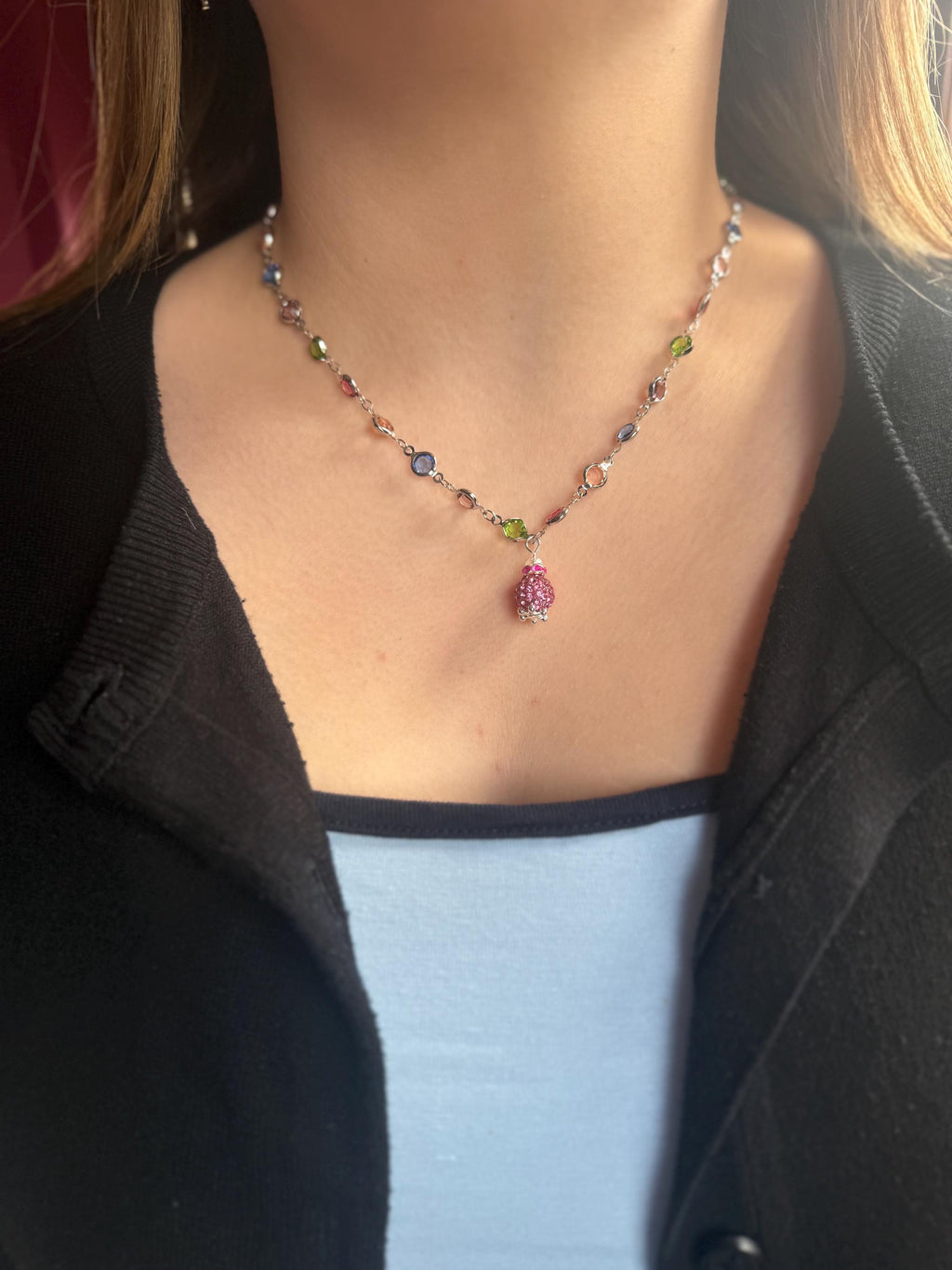 Multicoloured Crystal Pendant Necklace