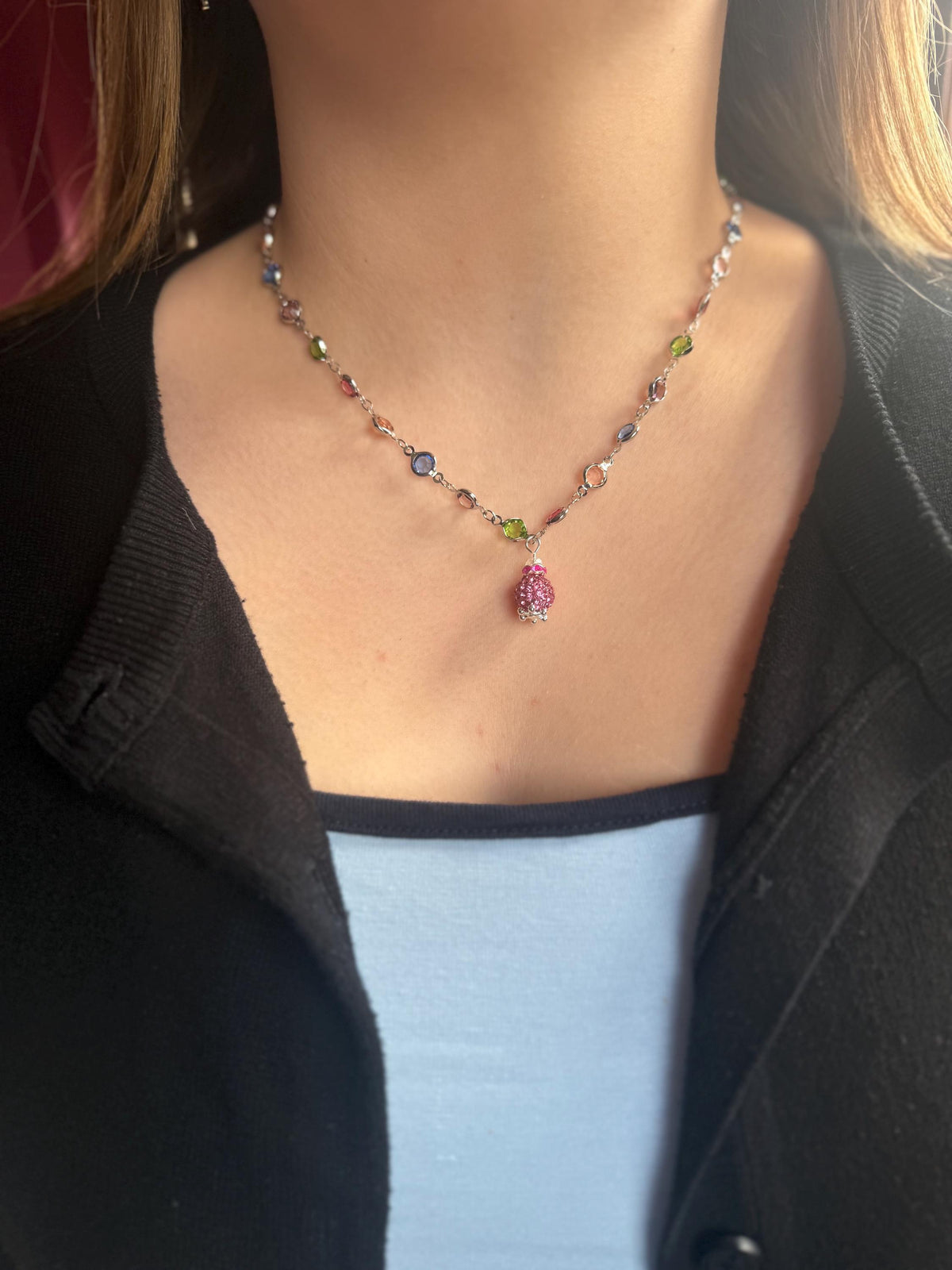 Multicoloured Crystal Pendant Necklace