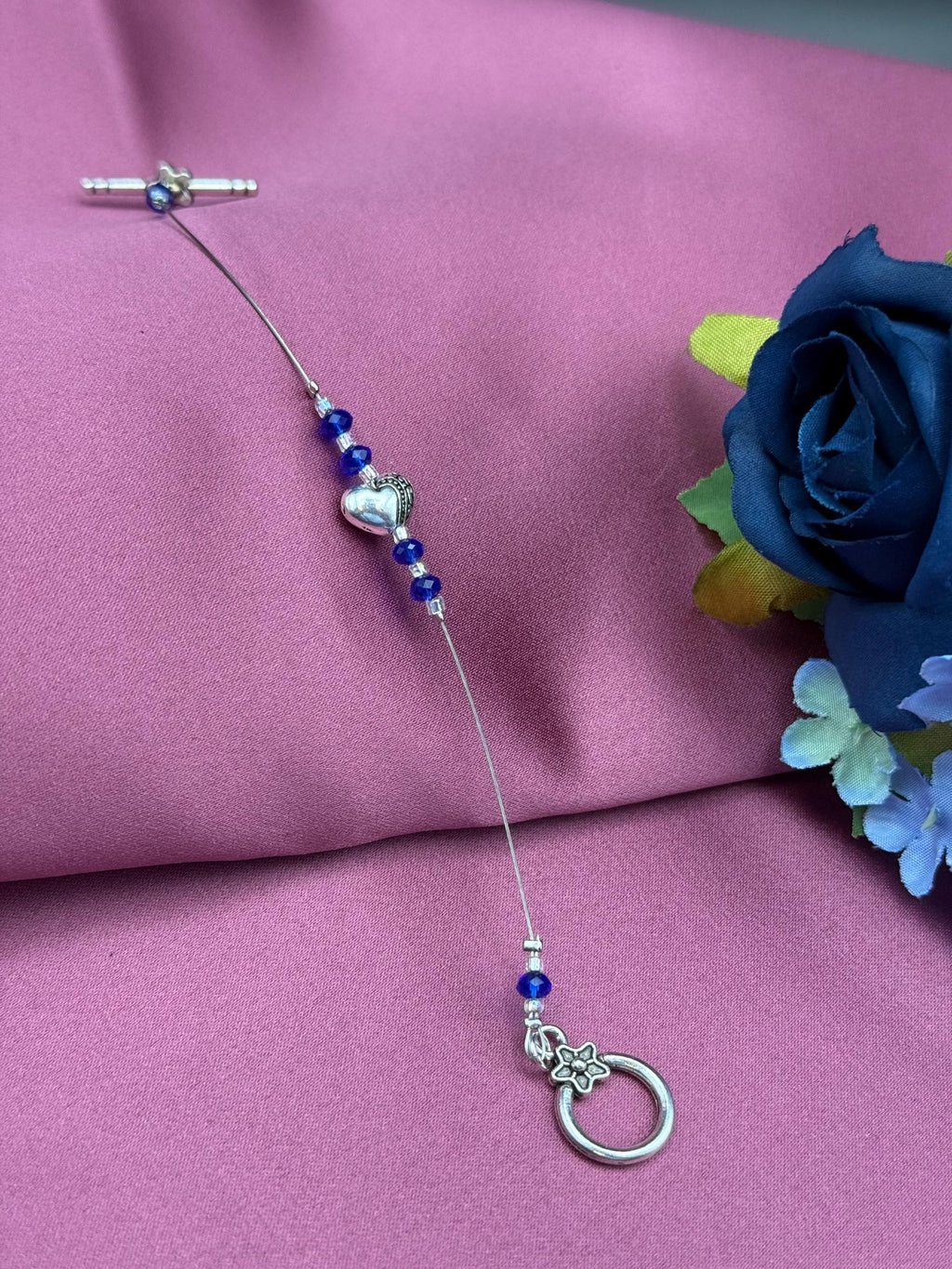 Blue Beaded Bracelet with Heart Charm | Handmade Crystal Bracelet | Gift for Her