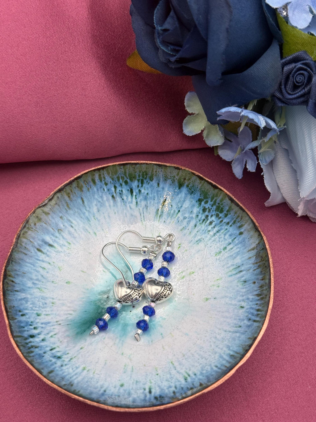 Blue Crystal Heart Drop Earrings | Silver-Tone Romantic Dangle Jewelry
