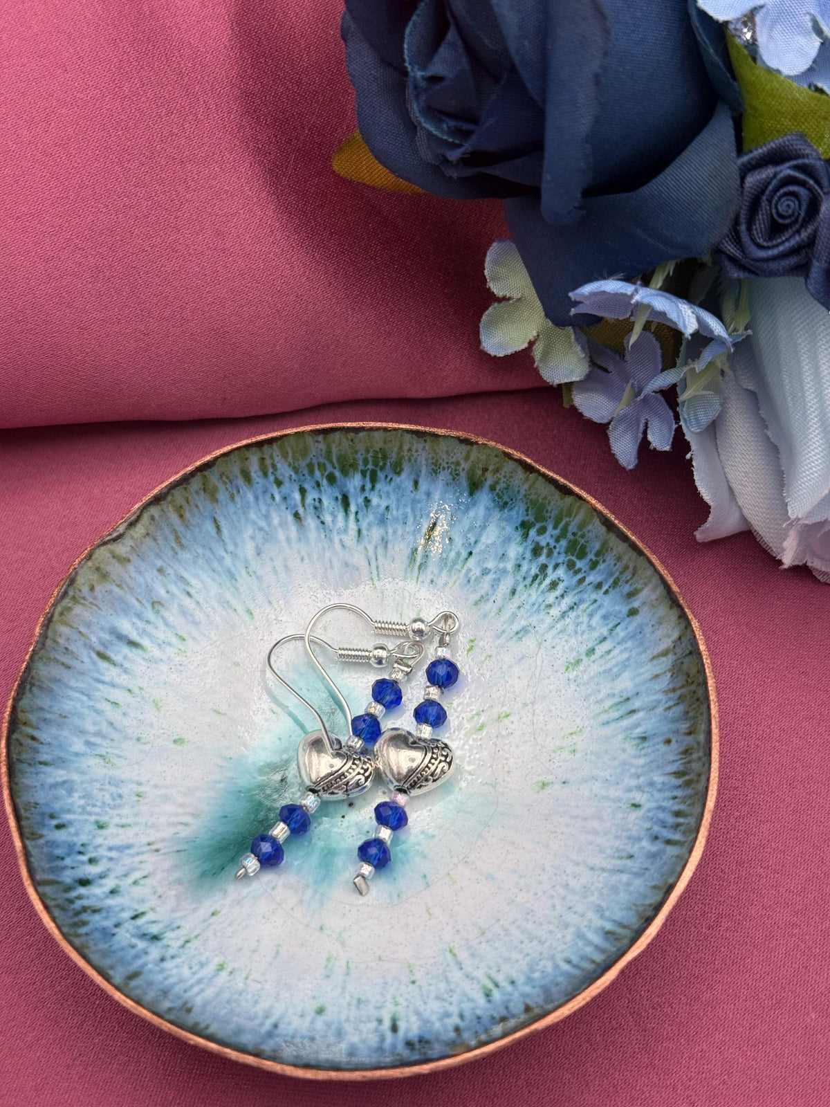 Blue Crystal Heart Drop Earrings | Silver-Tone Romantic Dangle Jewelry