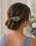 Pearl and Blue Crystal Hair Clip | Elegant Bridal Party Accessory