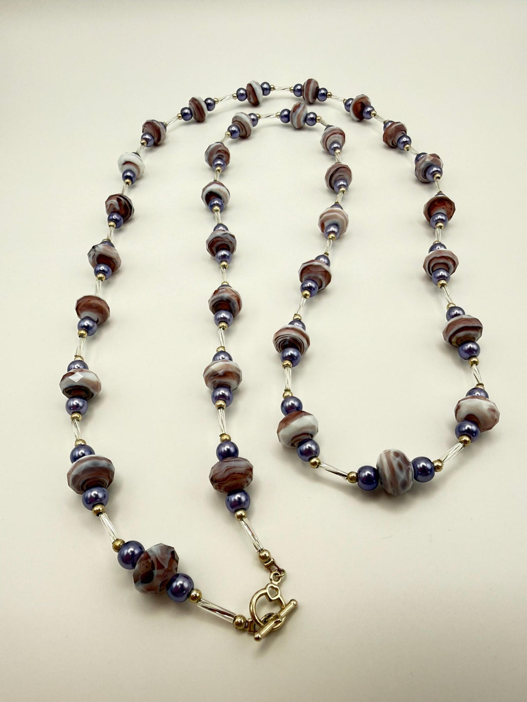 Marbled Purple Long Beaded Necklace - Statement Jewellery for her