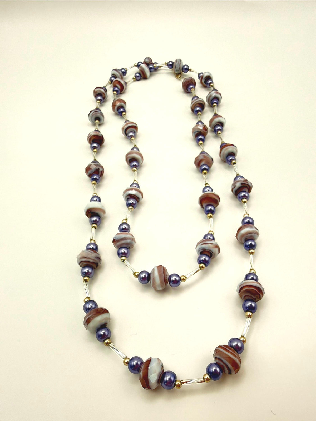Marbled Purple Long Beaded Necklace - Statement Jewellery for her