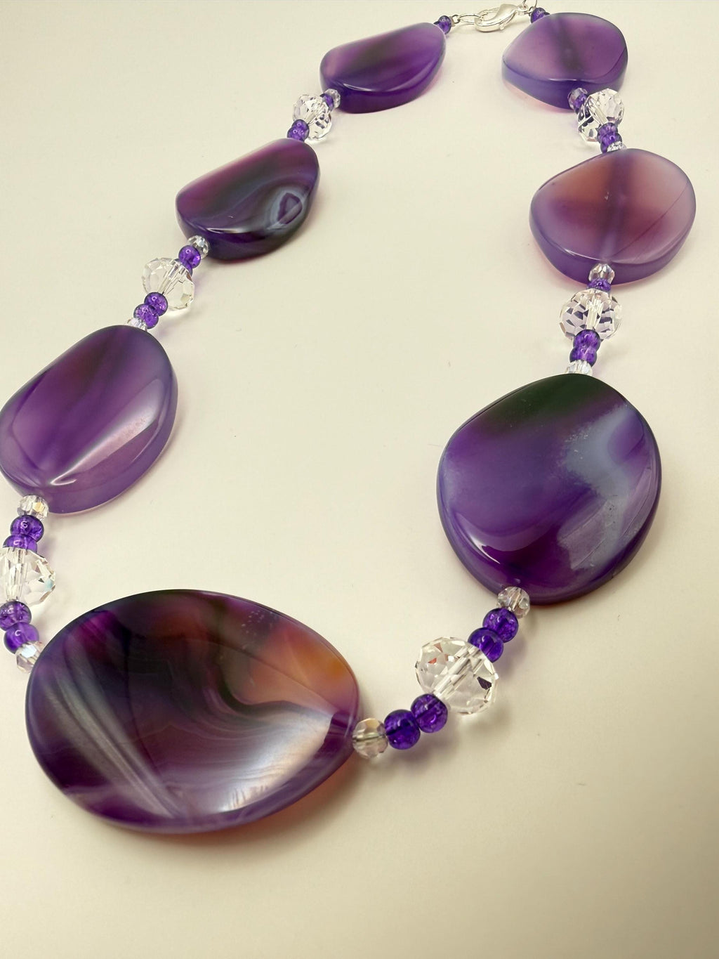 Chunky Purple Agate Statement Necklace with Crystal Accents | Handmade Beaded Jewelry