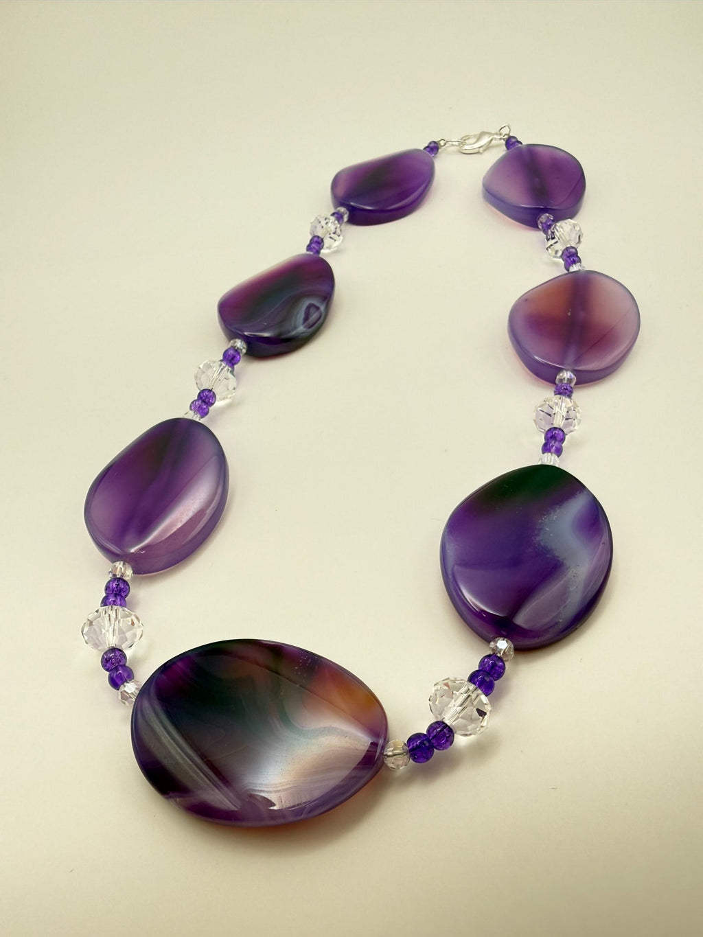 Chunky Purple Agate Statement Necklace with Crystal Accents | Handmade Beaded Jewelry