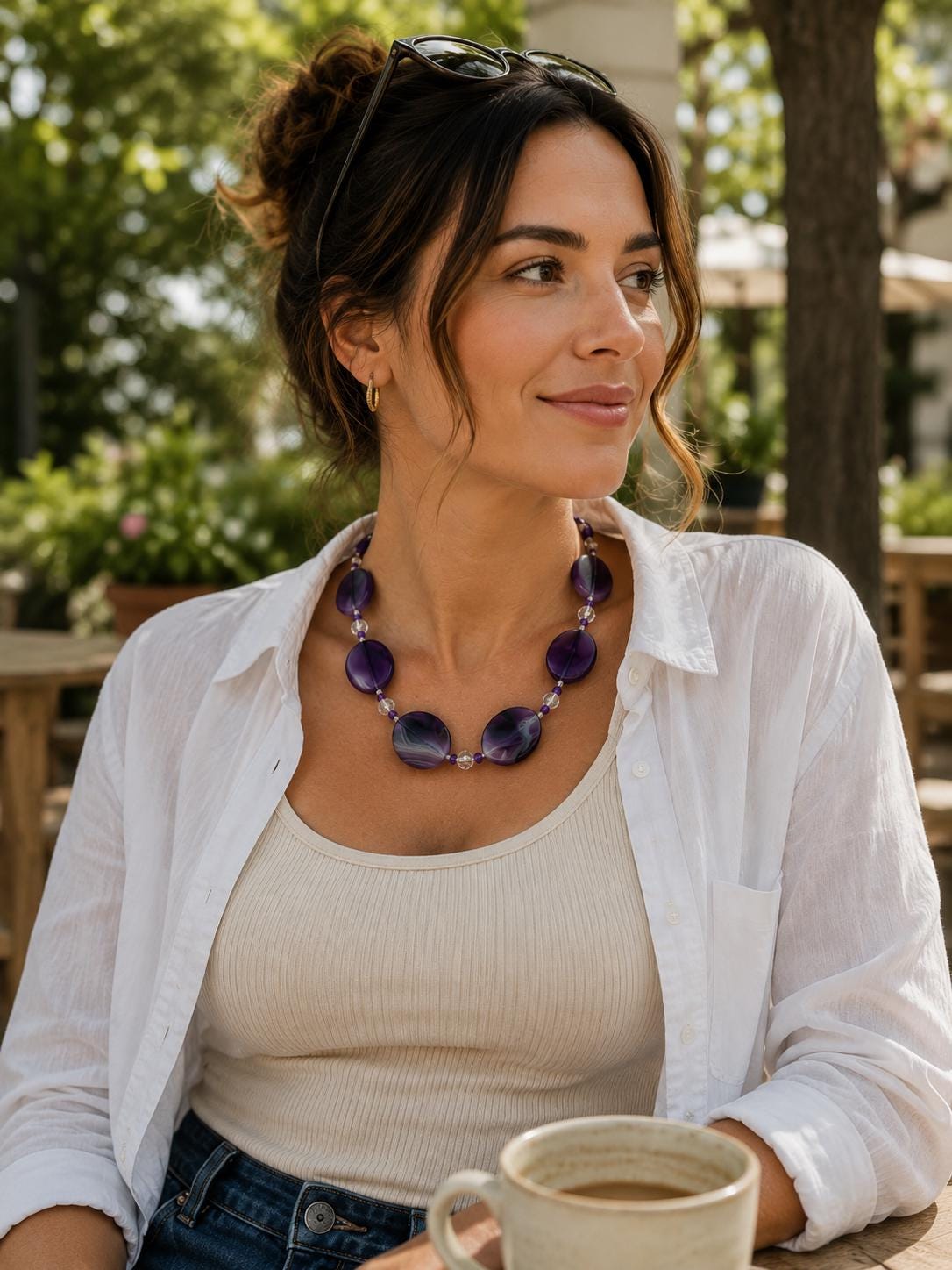 Chunky Purple Agate Statement Necklace with Crystal Accents | Handmade Beaded Jewelry