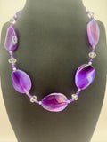 Chunky Purple Agate Statement Necklace with Crystal Accents | Handmade Beaded Jewelry