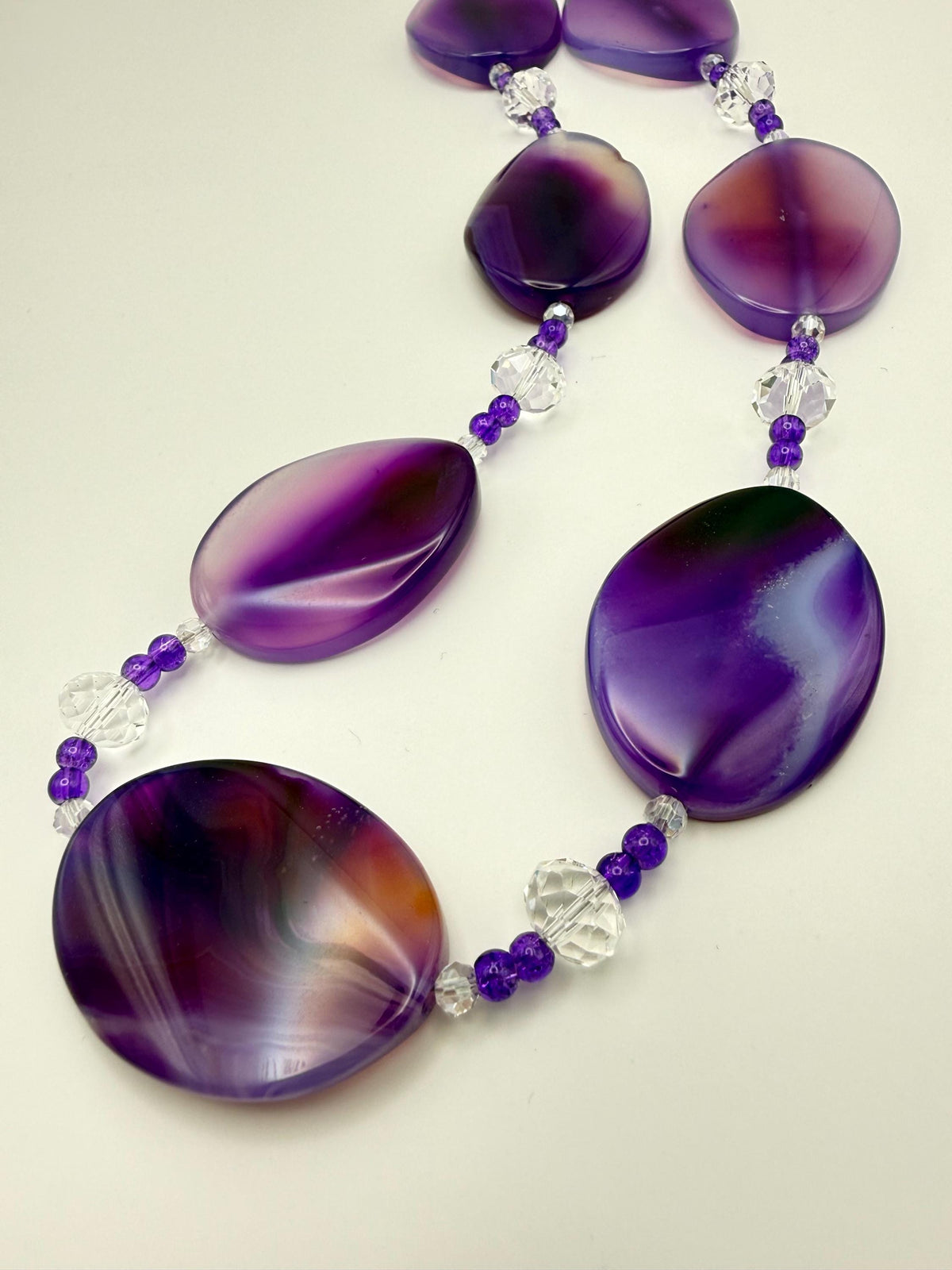 Chunky Purple Agate Statement Necklace with Crystal Accents | Handmade Beaded Jewelry