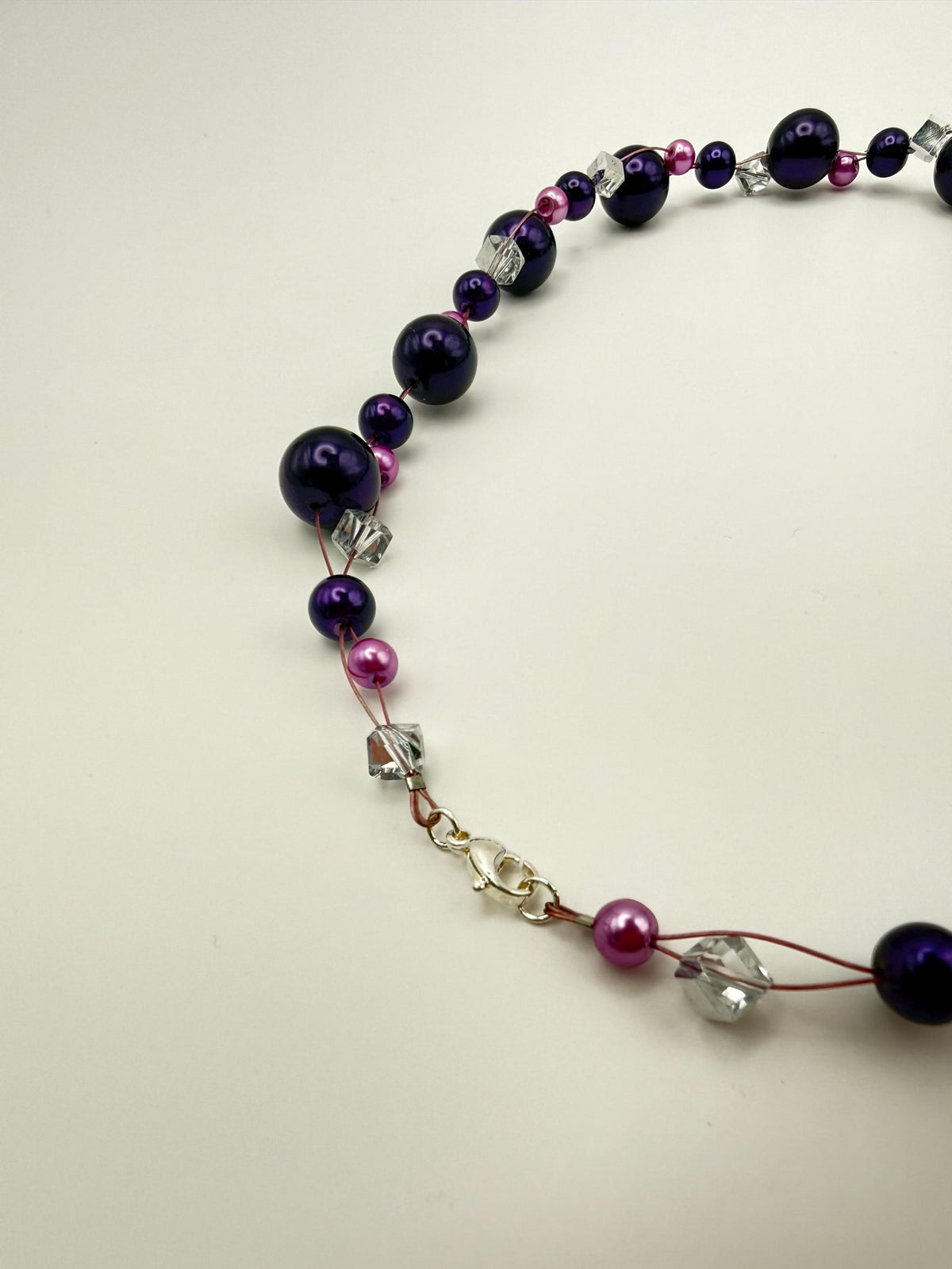 Handmade Purple Pink Pearl Effect Necklace | 18 Inch Chunky Crystal Accent Fashion Jewellery