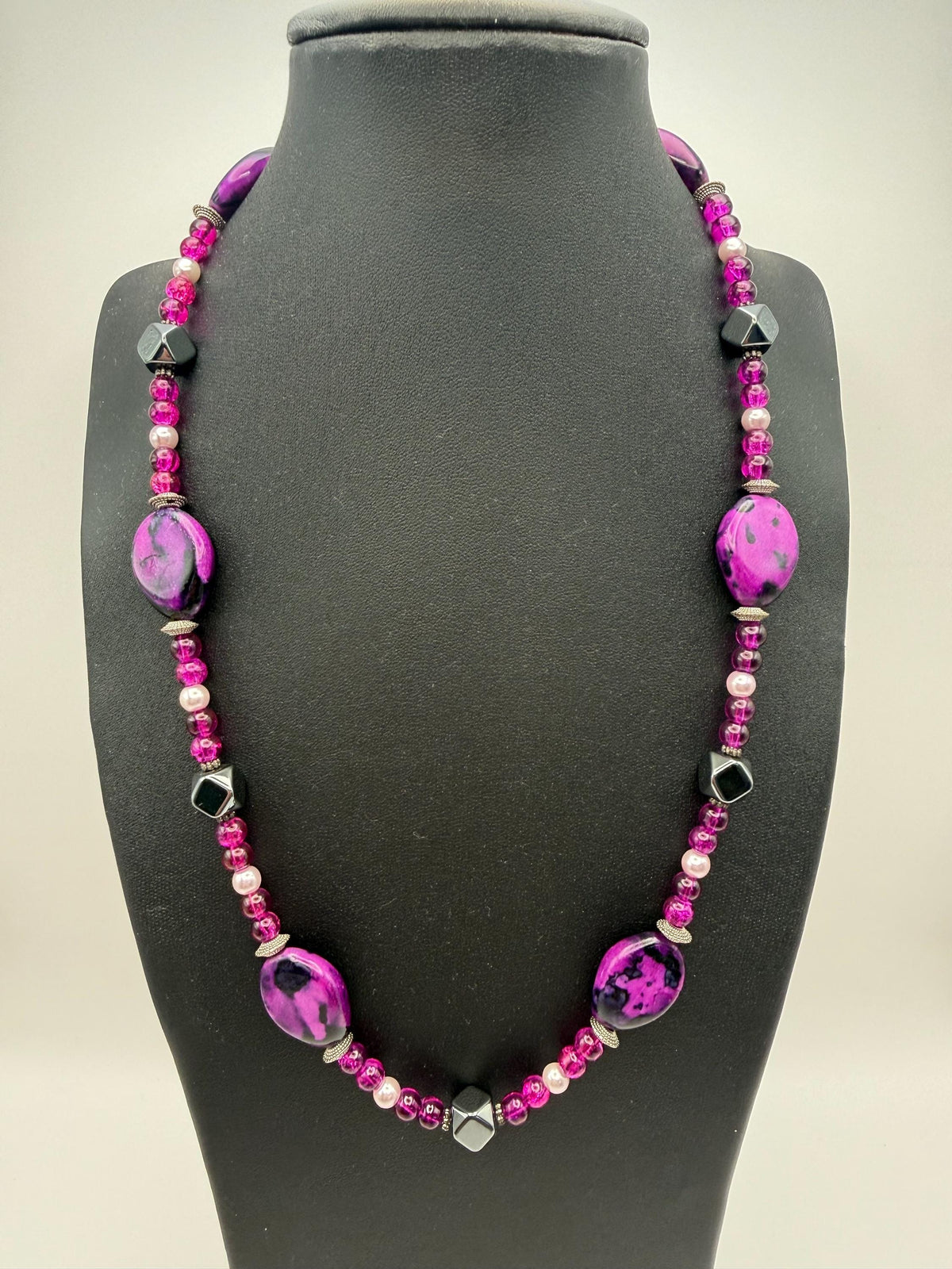 Marbled Purple Hematite Beaded Necklace | 24 Inch Statement Jewellery