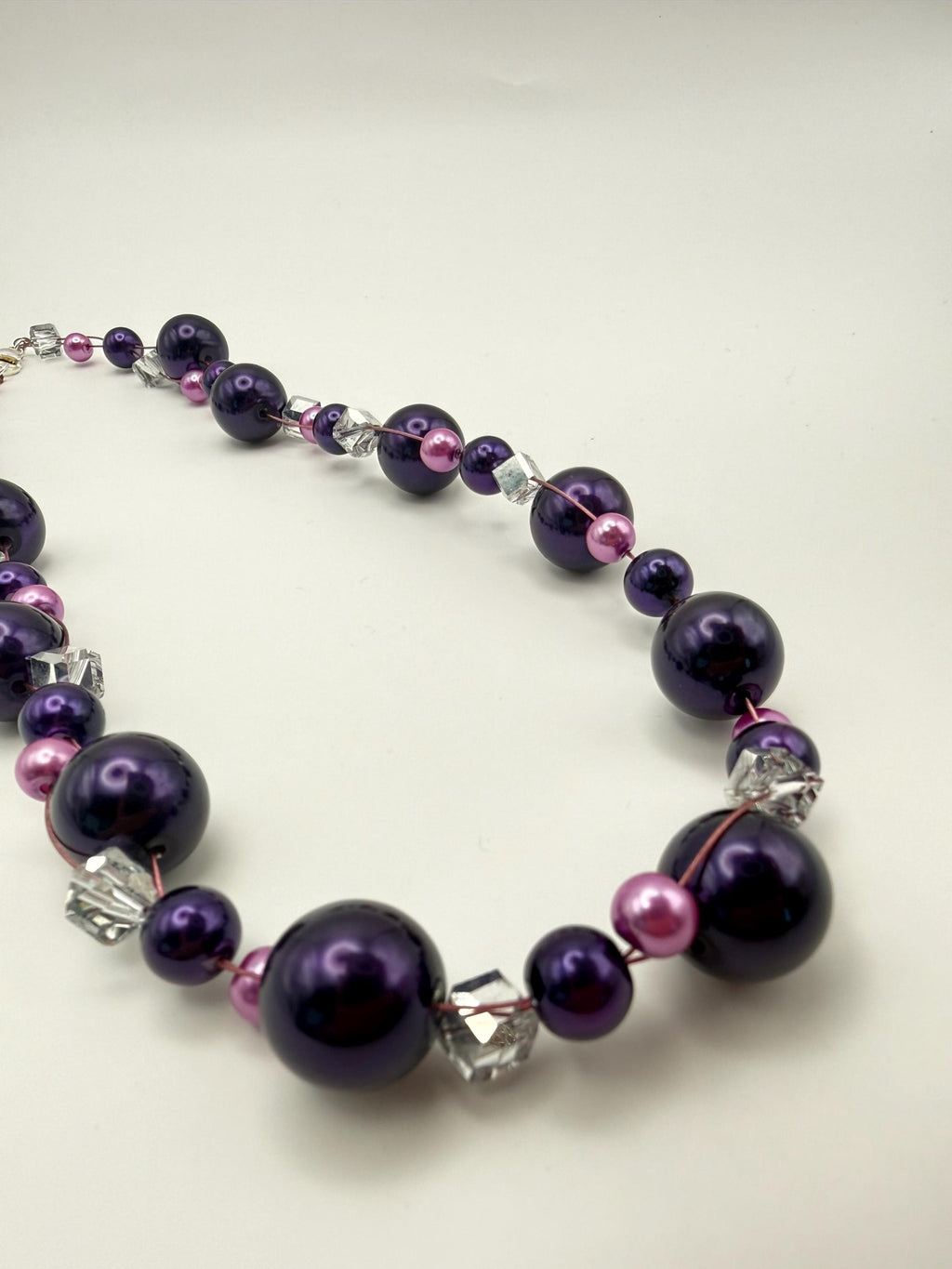 Handmade Purple Pink Pearl Effect Necklace | 18 Inch Chunky Crystal Accent Fashion Jewellery