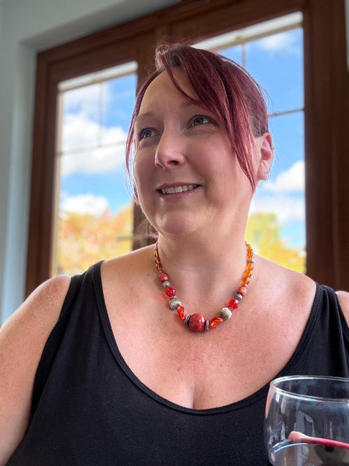 Amber Orange Statement Necklace | Handmade Warm-Toned Beaded Jewellery