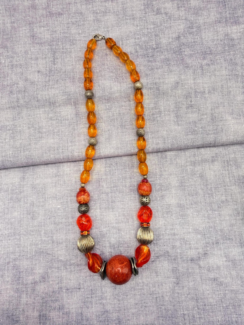 Amber Orange Statement Necklace | Handmade Warm-Toned Beaded Jewellery
