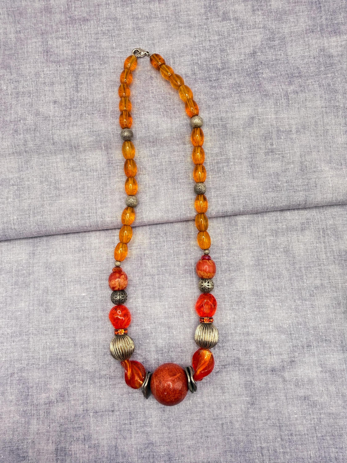 Amber Orange Statement Necklace | Handmade Warm-Toned Beaded Jewellery