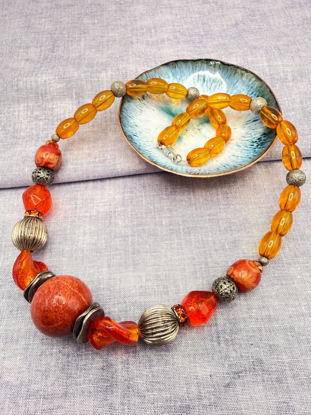 Amber Orange Statement Necklace | Handmade Warm-Toned Beaded Jewellery