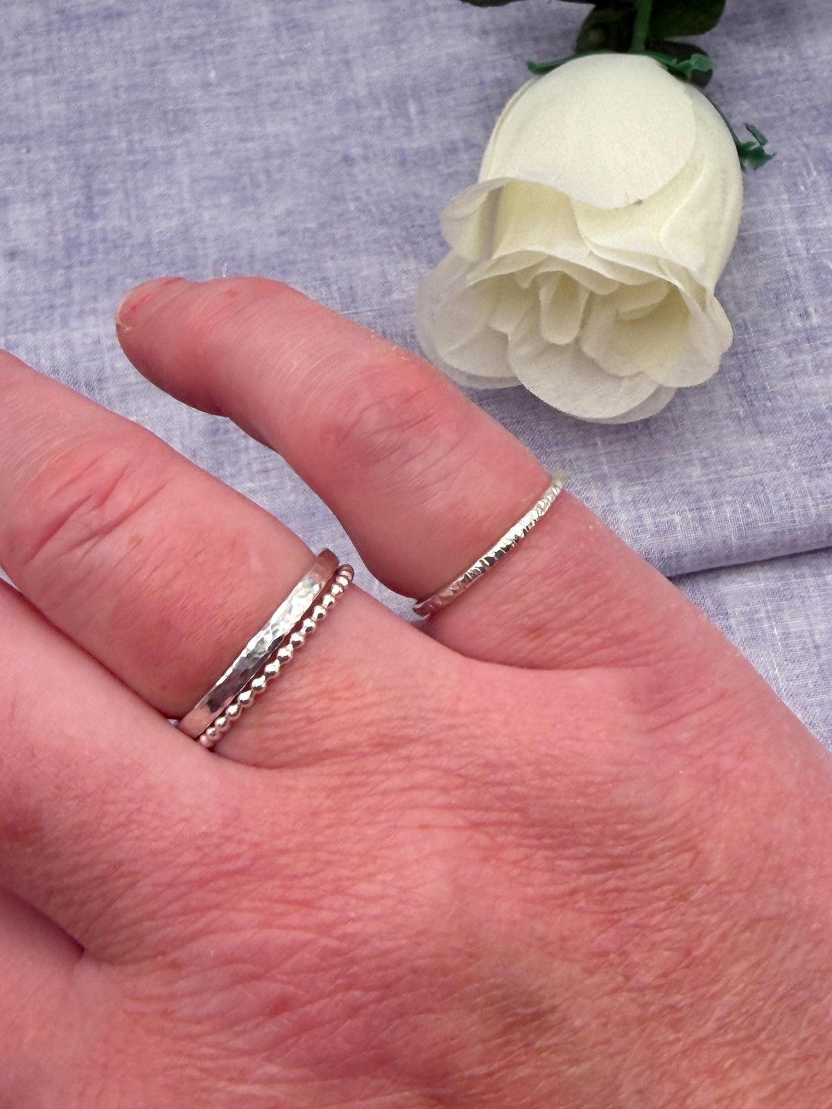 Sterling Silver Beaded Stackable Ring. Gift for Her