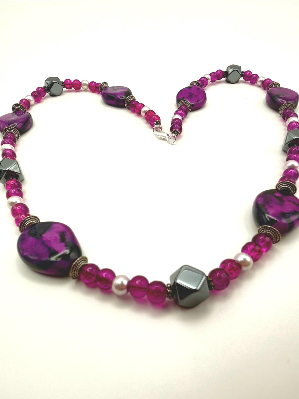 Marbled Purple Hematite Beaded Necklace | 24 Inch Statement Jewellery