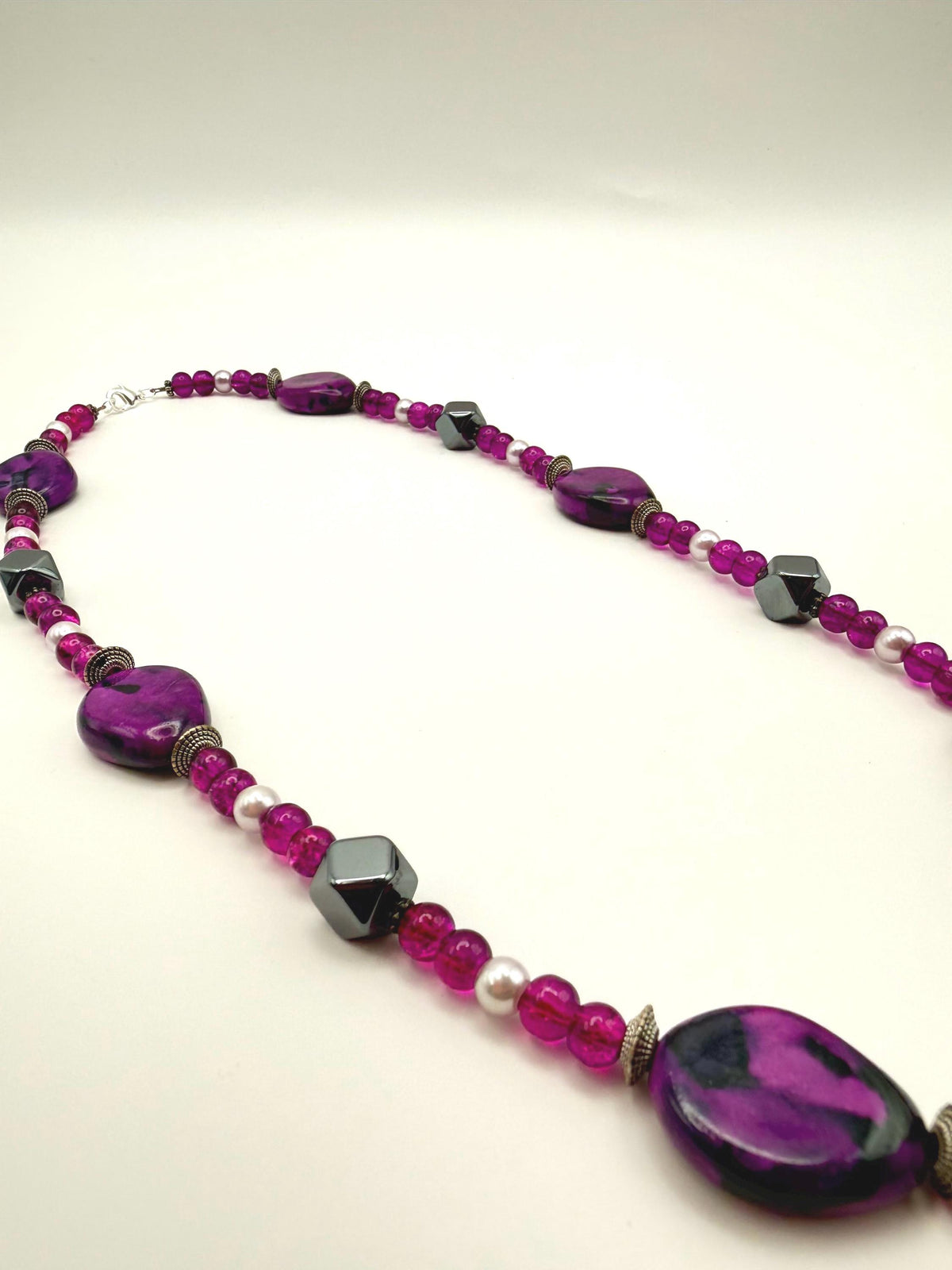 Marbled Purple Hematite Beaded Necklace | 24 Inch Statement Jewellery
