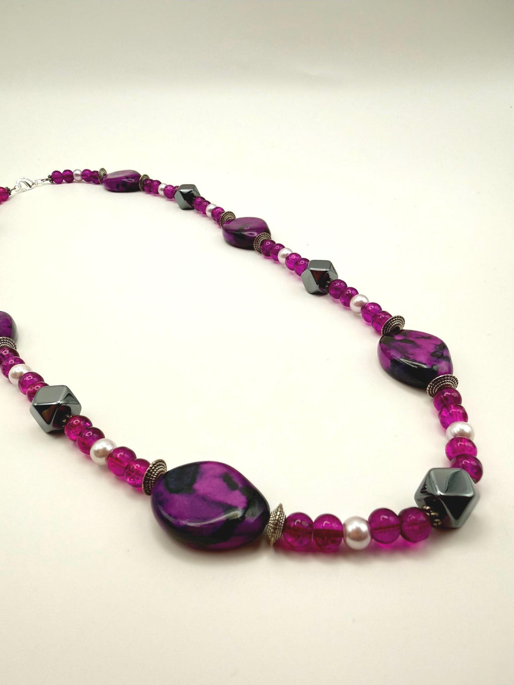 Marbled Purple Hematite Beaded Necklace | 24 Inch Statement Jewellery