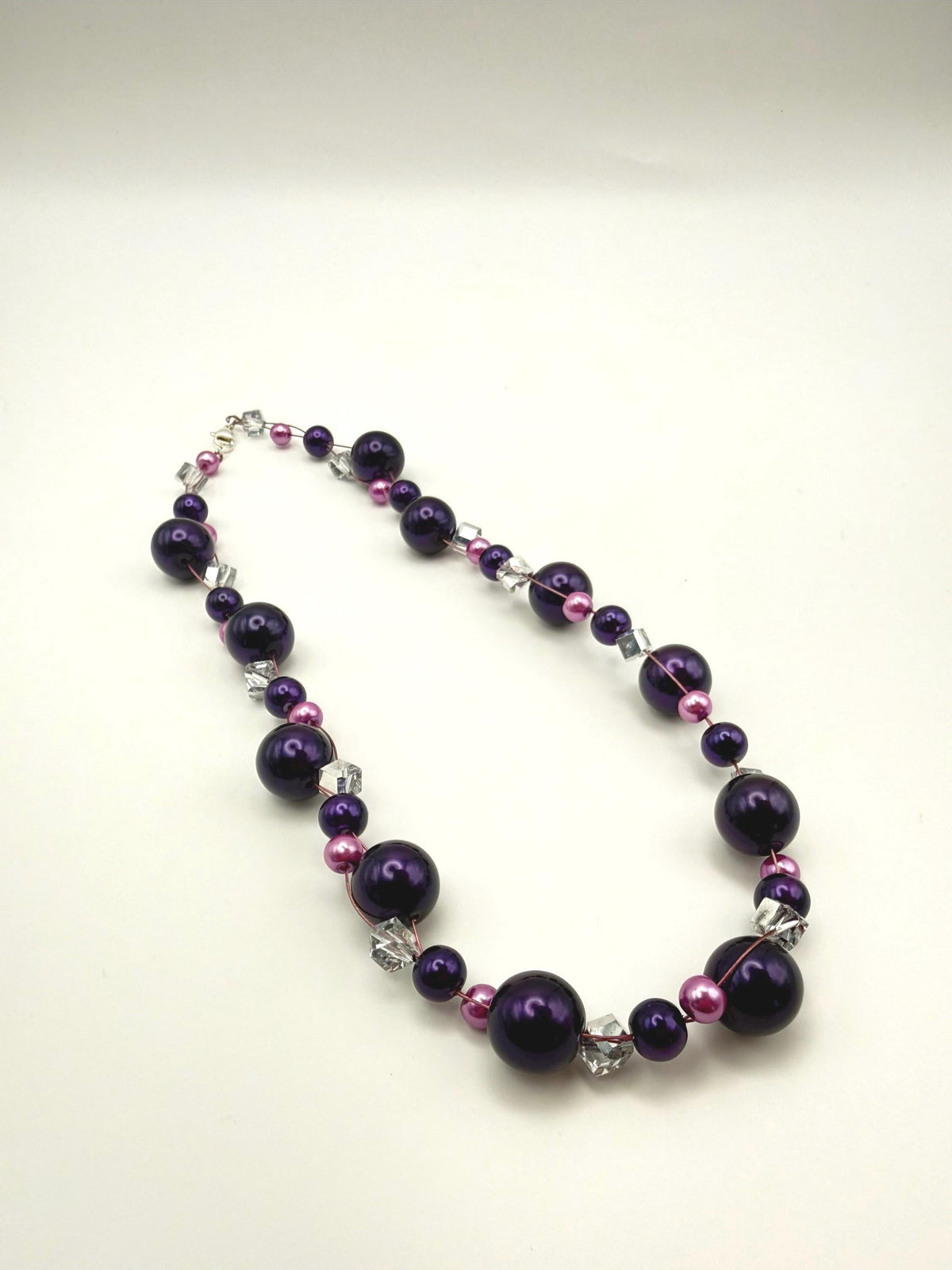 Handmade Purple Pink Pearl Effect Necklace | 18 Inch Chunky Crystal Accent Fashion Jewellery