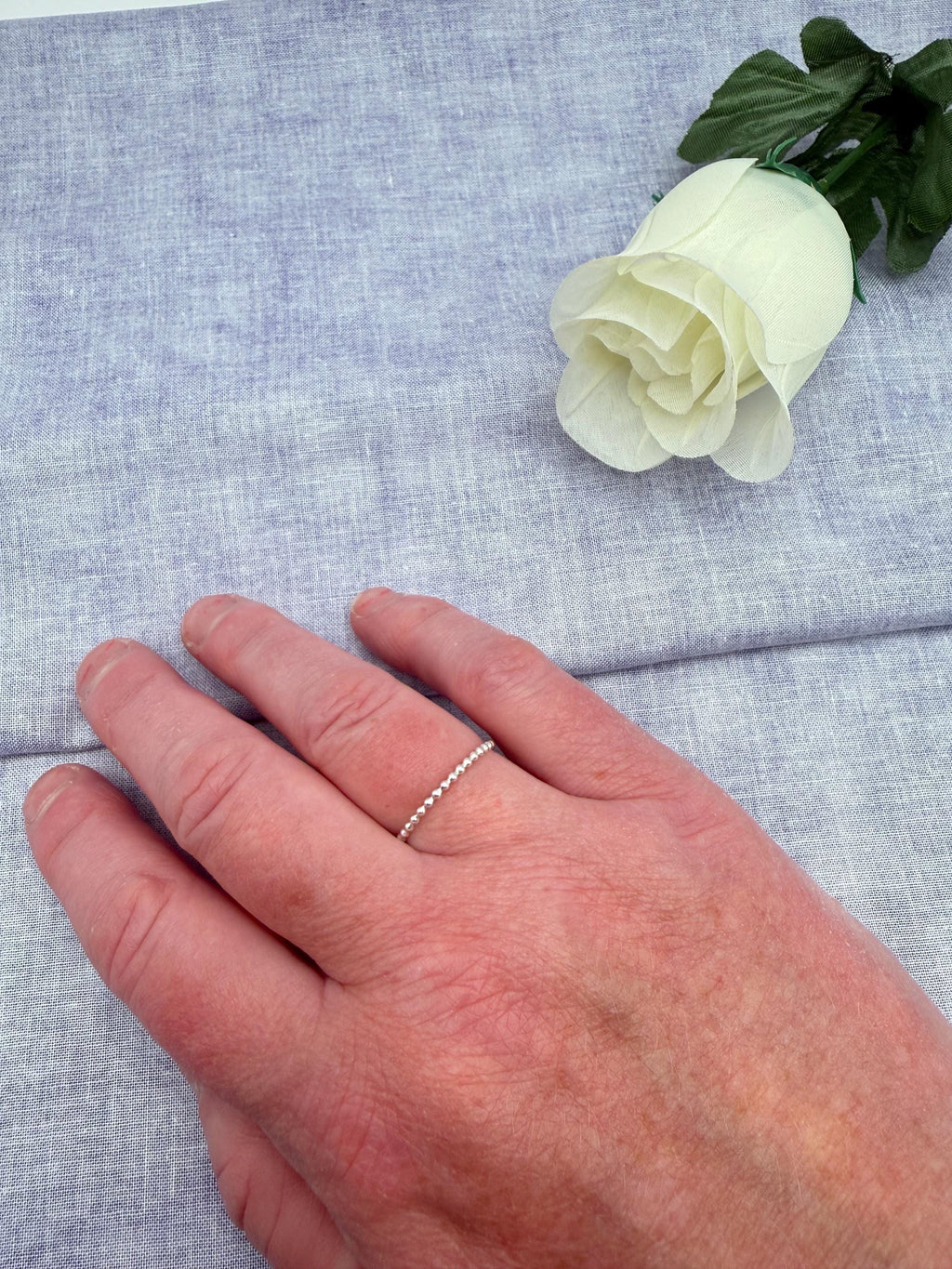 Sterling Silver Beaded Stackable Ring. Gift for Her