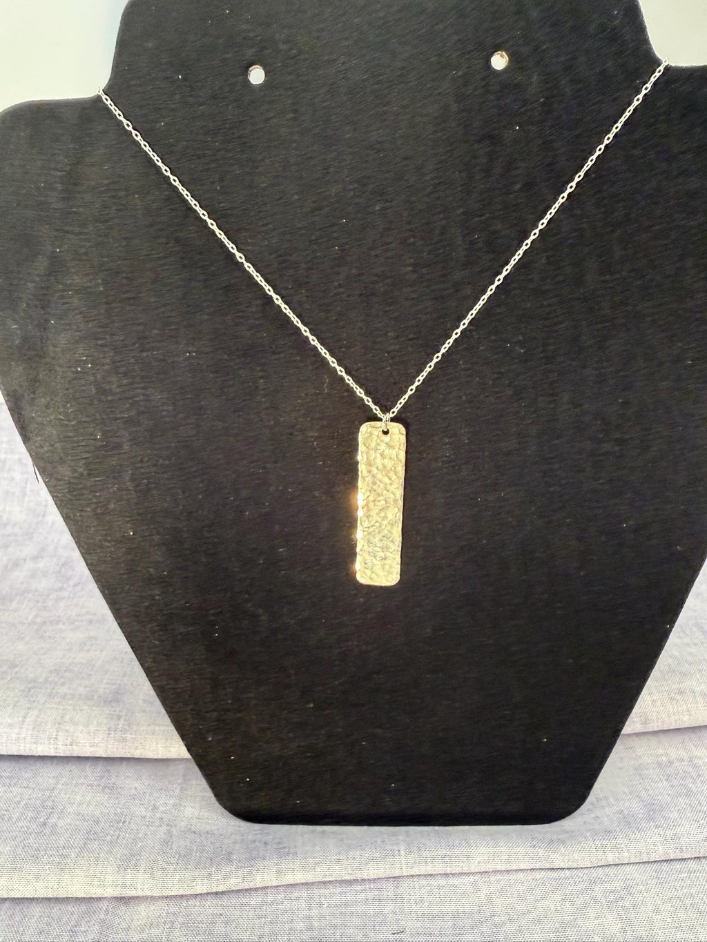 Sterling Silver Textured Pendant Necklace | Handmade Hammered Silver Bar | Minimalist Silver Necklace | 18 Inch Sterling Chain