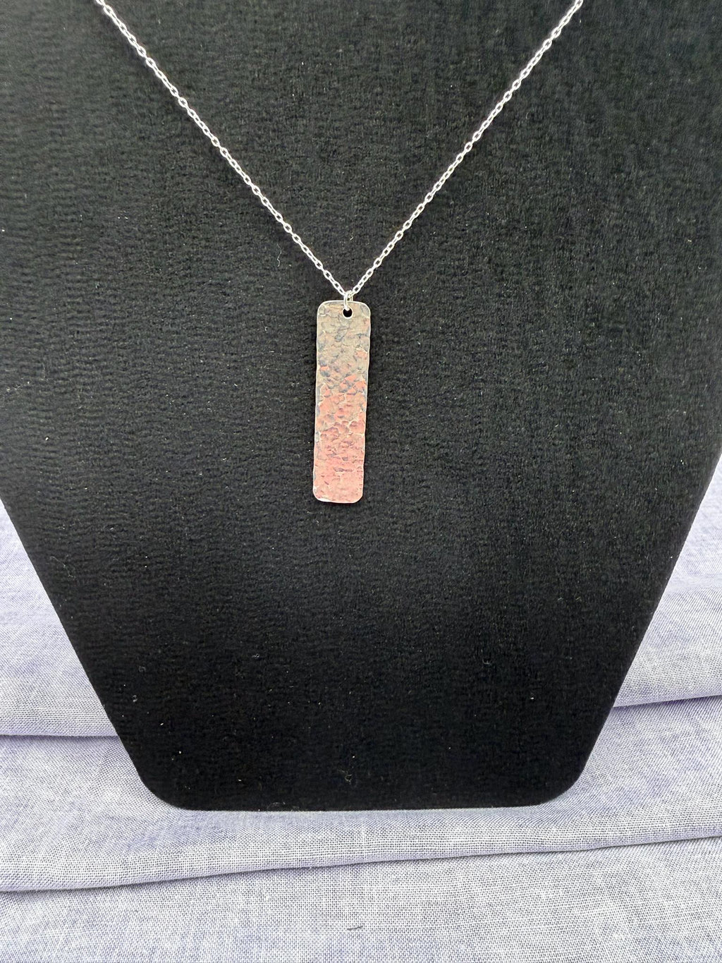 Sterling Silver Textured Pendant Necklace | Handmade Hammered Silver Bar | Minimalist Silver Necklace | 18 Inch Sterling Chain
