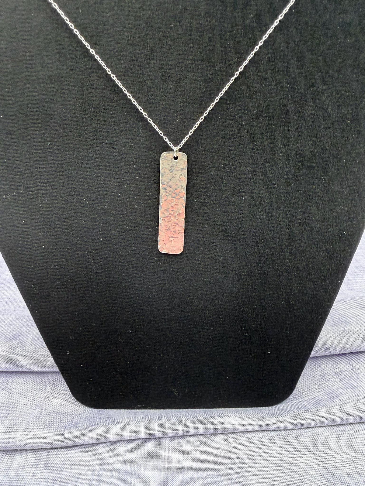Sterling Silver Textured Pendant Necklace | Handmade Hammered Silver Bar | Minimalist Silver Necklace | 18 Inch Sterling Chain