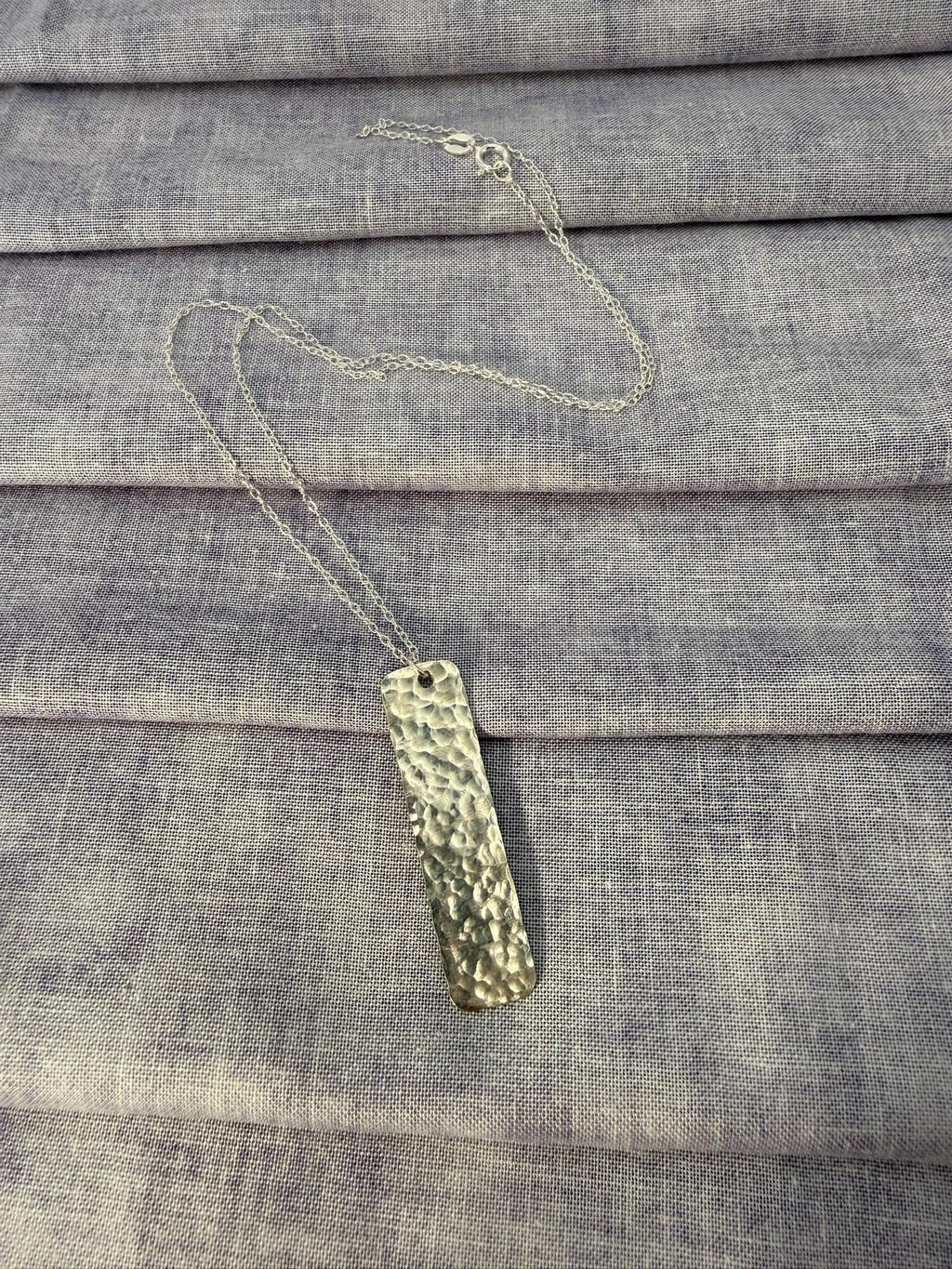 Sterling Silver Textured Pendant Necklace | Handmade Hammered Silver Bar | Minimalist Silver Necklace | 18 Inch Sterling Chain