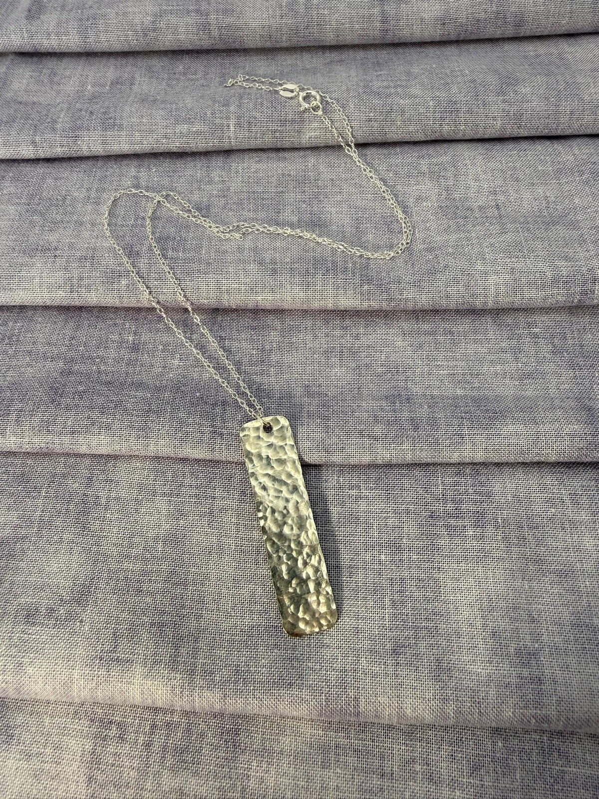 Sterling Silver Textured Pendant Necklace | Handmade Hammered Silver Bar | Minimalist Silver Necklace | 18 Inch Sterling Chain